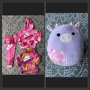 Nike Hoodie sweatshirt jogger pants Girls Valentines pink SMALL Squishmallow COW